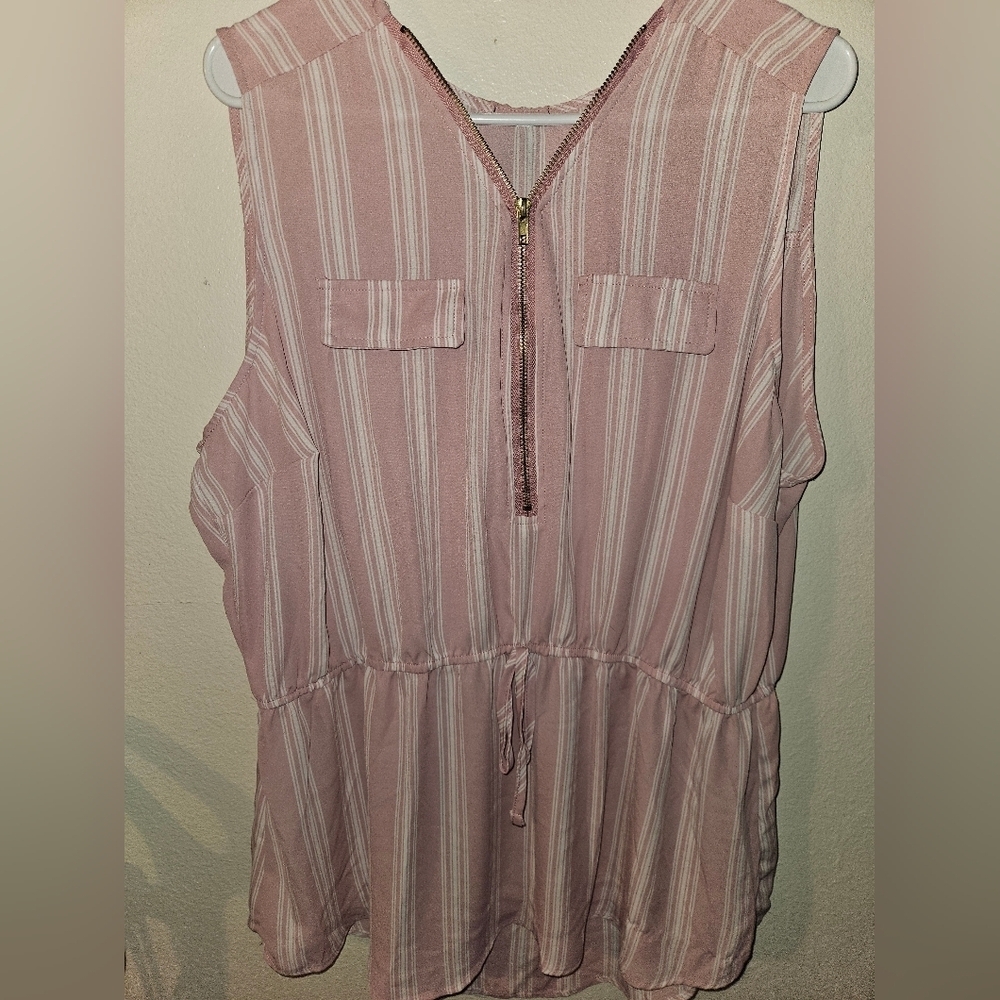 Rue + Womans Sleeveless Striped Pink/White Blouse Size 2x